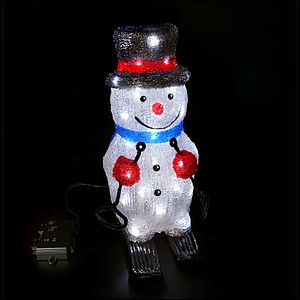 クリスマス装飾　LEDクリスタルモチーフ　スキースノーマン　H34cm