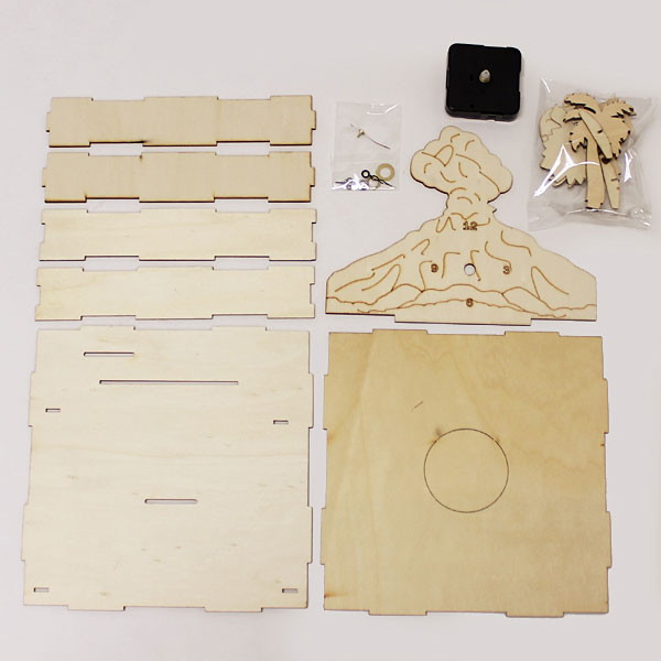 エプロン付 木のお絵かき時計＆貯金箱工作キット 恐竜なかま W20cm～手作り工作 材料セット【手作りキット・手作り工作グッズ】